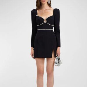 Self-Portrait Crepe Diamante-Trim Split Mini Dress